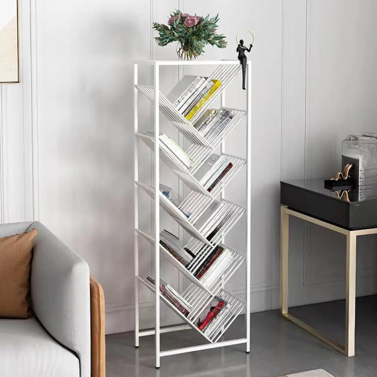 Simple Creative Tree-shaped Geometric Floor Bookshelf Image - 2