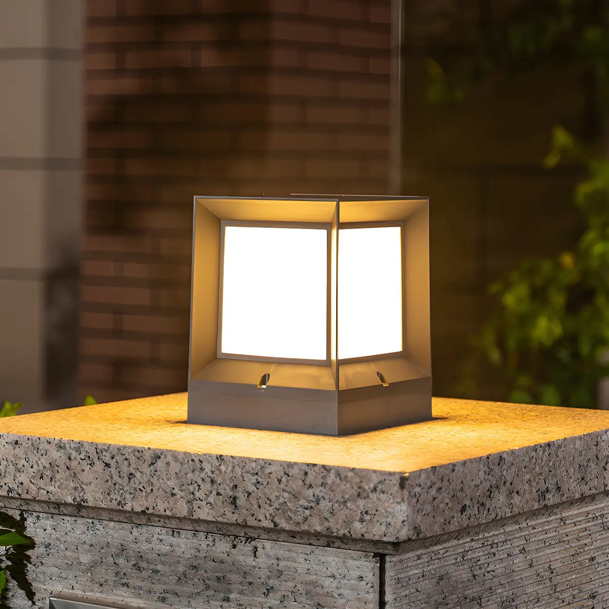 Simple Cube Metal Outdoor Garden Lantern Post Light Image - 1