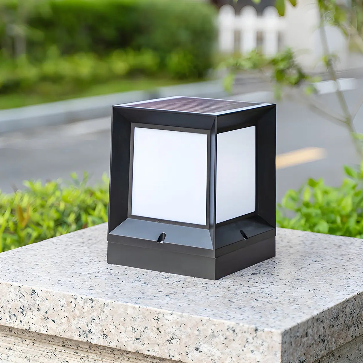 Simple Cube Metal Outdoor Garden Lantern Post Light Image - 15