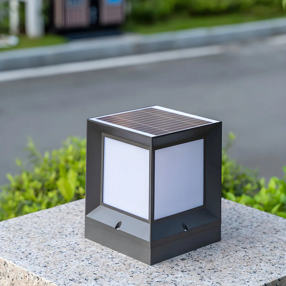 Simple Cube Metal Outdoor Garden Lantern Post Light Image - 2