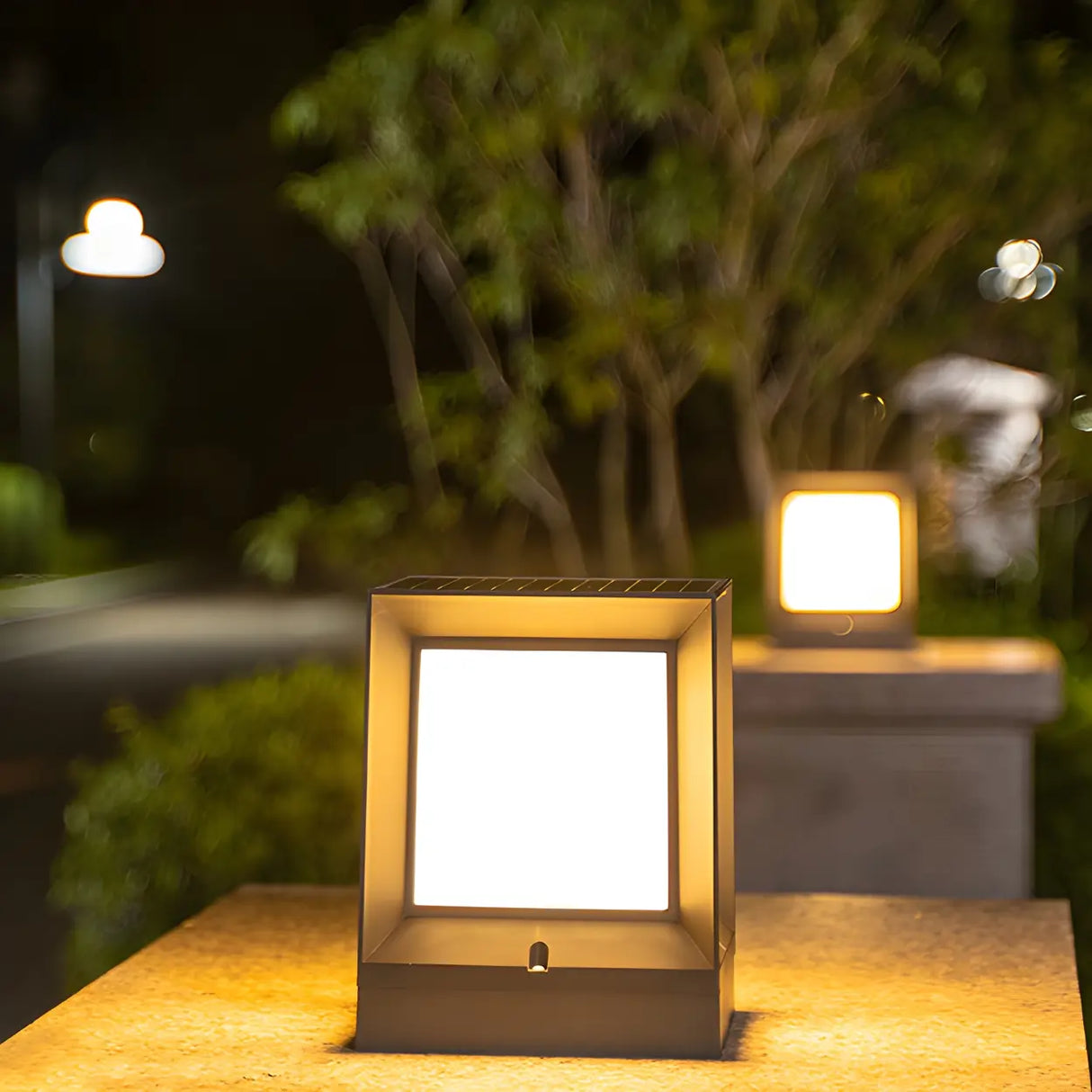 Simple Cube Metal Outdoor Garden Lantern Post Light Image - 3