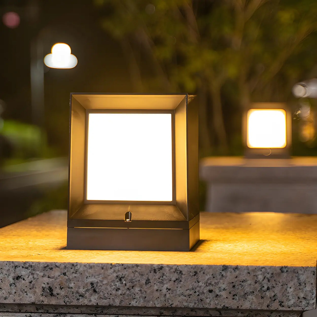 Simple Cube Metal Outdoor Garden Lantern Post Light Image - 4