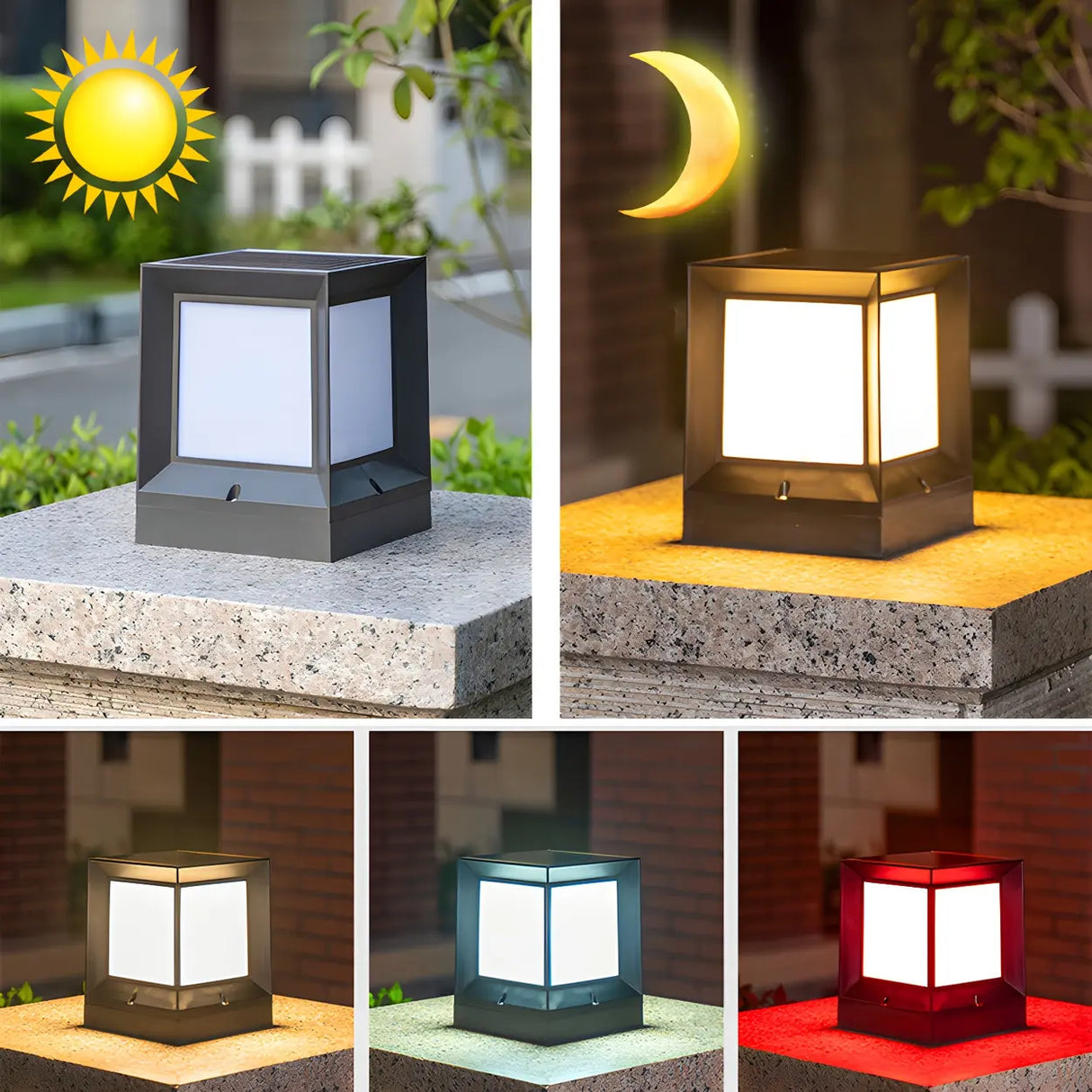 Simple Cube Metal Outdoor Garden Lantern Post Light Image - 9