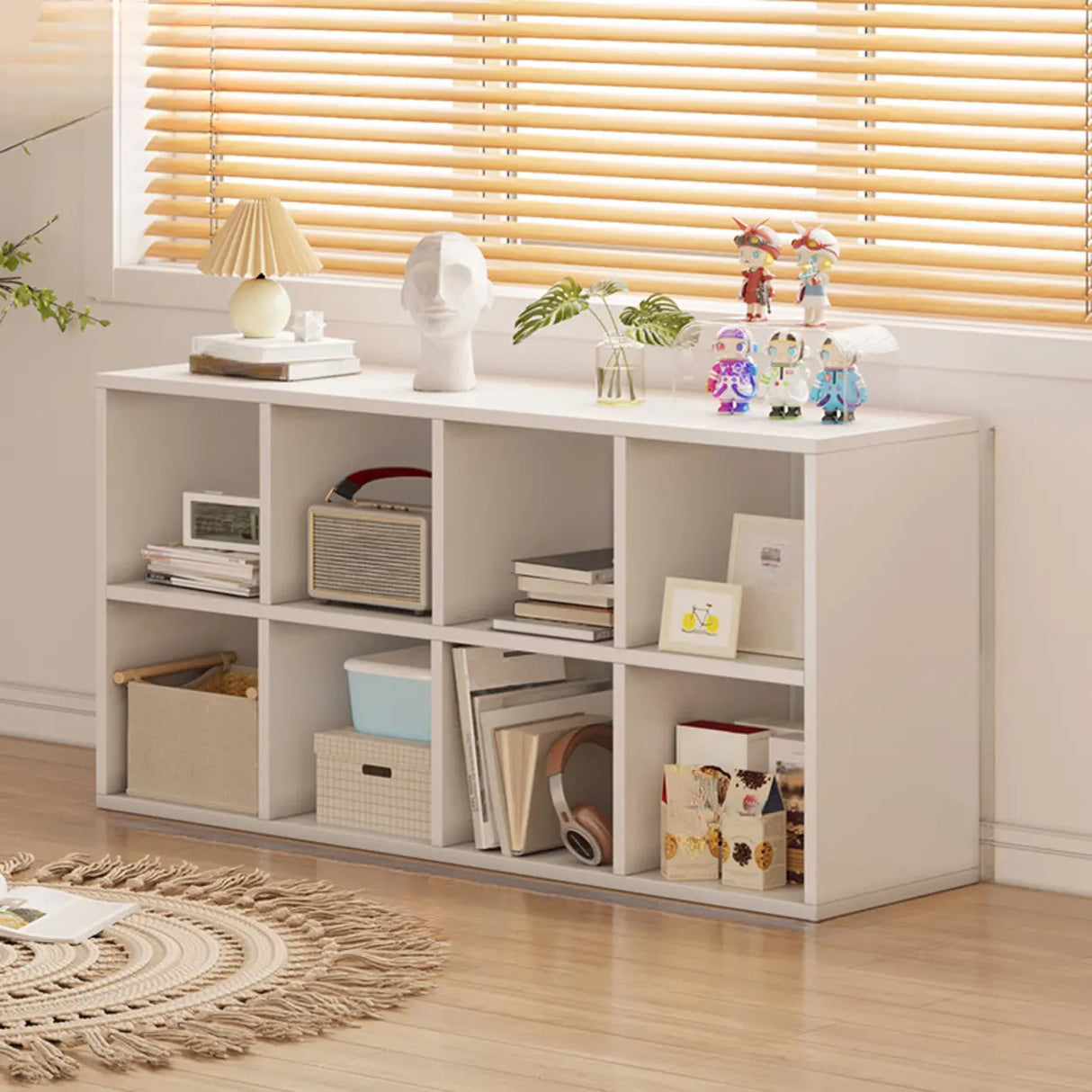 Simple Cube Wide Storage Unit Short Bookcase White Image - 18