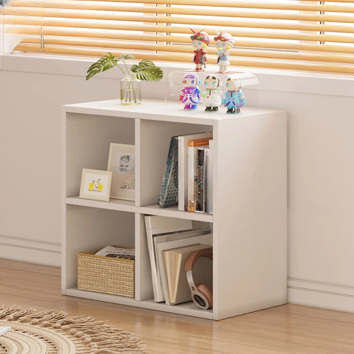 Simple Cube Wide Storage Unit Short Bookcase White Image - 3