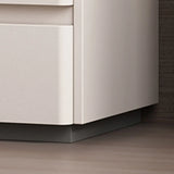 Simple Curved Wood Faux Leather Cream Storage Nightstand Image - 10