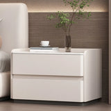 Simple Curved Wood Faux Leather Cream Storage Nightstand Image - 1