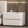 Simple Curved Wood Faux Leather Cream Storage Nightstand Image - 1