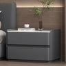 Simple Curved Wood Faux Leather Cream Storage Nightstand Image - 4
