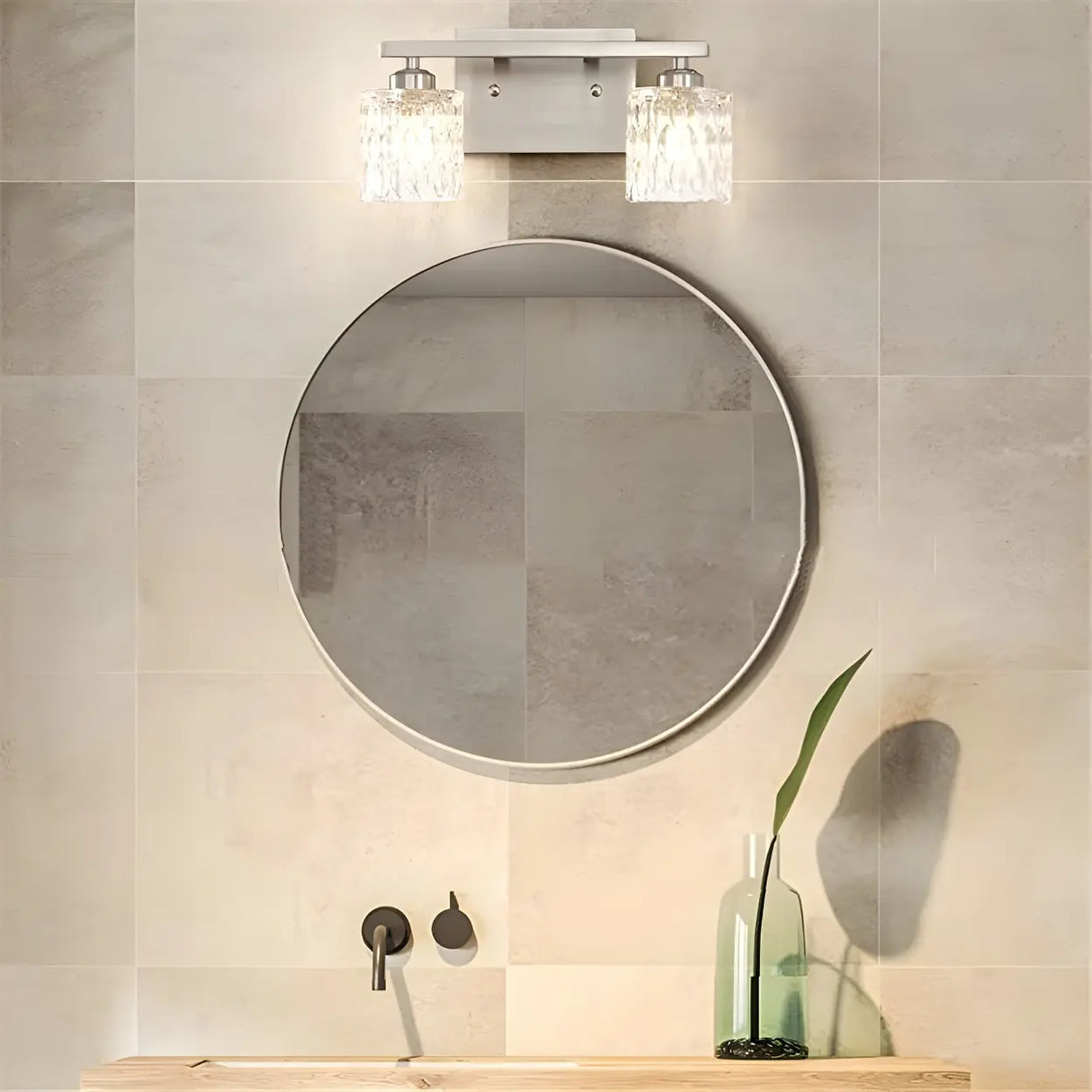 Simple Cylinder Glass Brushed Nickel Wall Vanity Light Image - 11