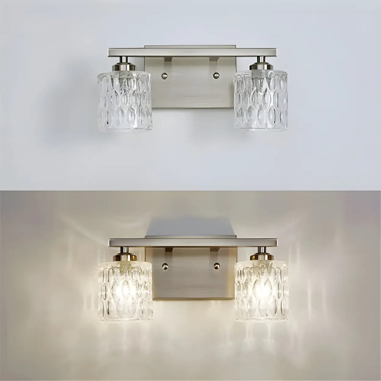 Simple Cylinder Glass Brushed Nickel Wall Vanity Light Image - 1