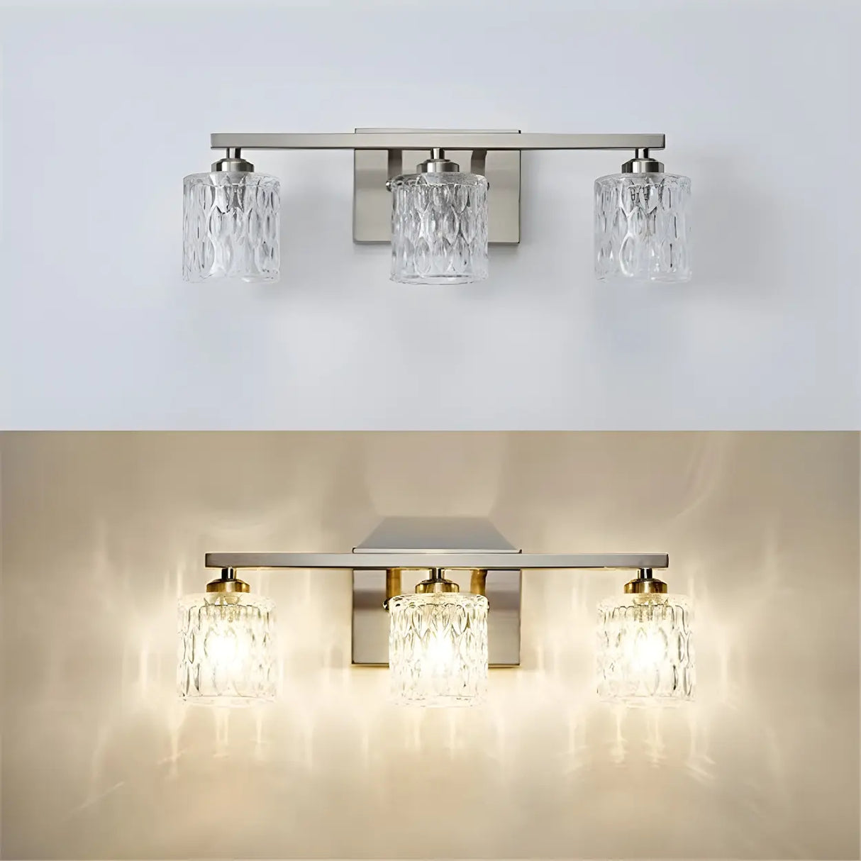 Simple Cylinder Glass Brushed Nickel Wall Vanity Light Image - 2
