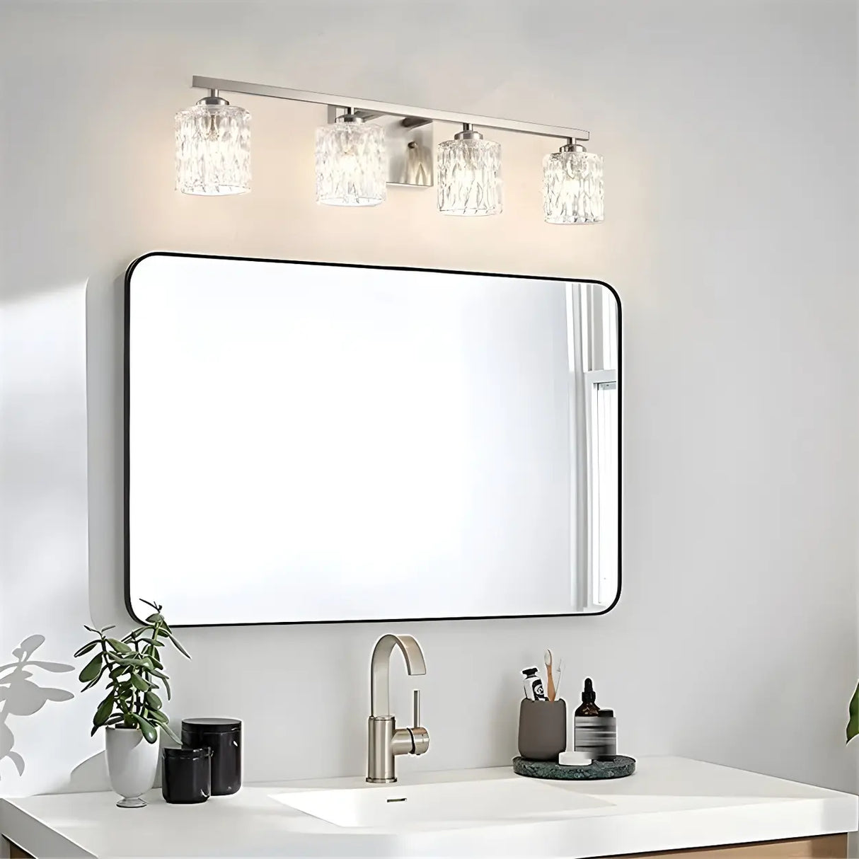 Simple Cylinder Glass Brushed Nickel Wall Vanity Light Image - 4