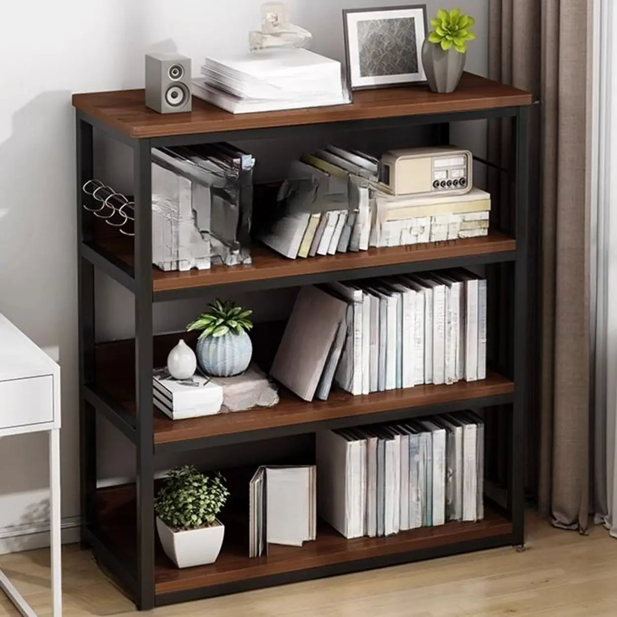 Simple Dark Finish Steel Open Back Vertical Bookshelf Image - 26
