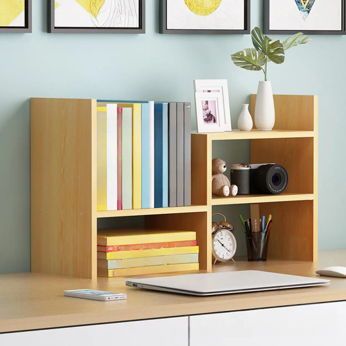 Simple Desktop Small Open White Wood Display Bookcase Image - 10