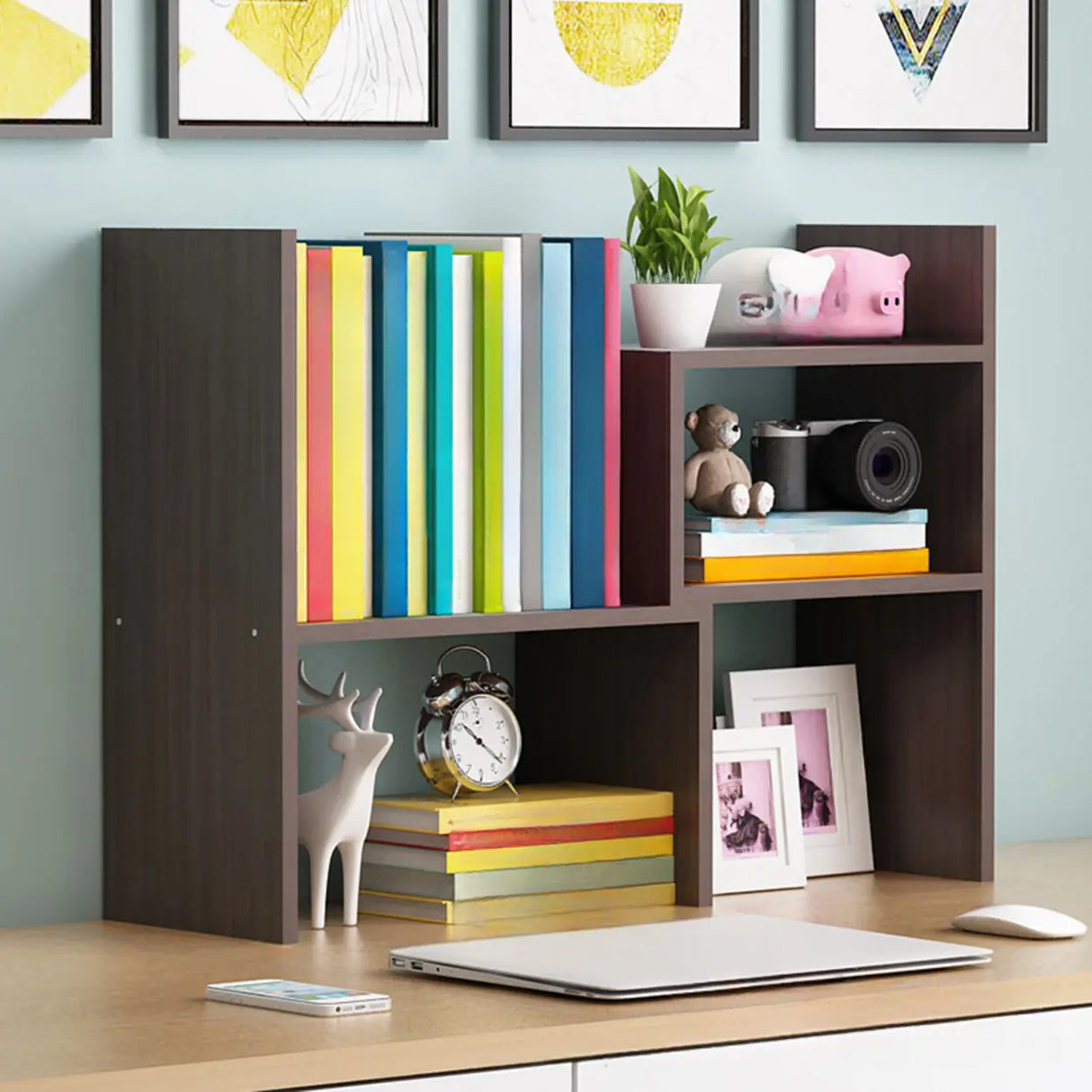 Simple Desktop Small Open White Wood Display Bookcase Image - 13