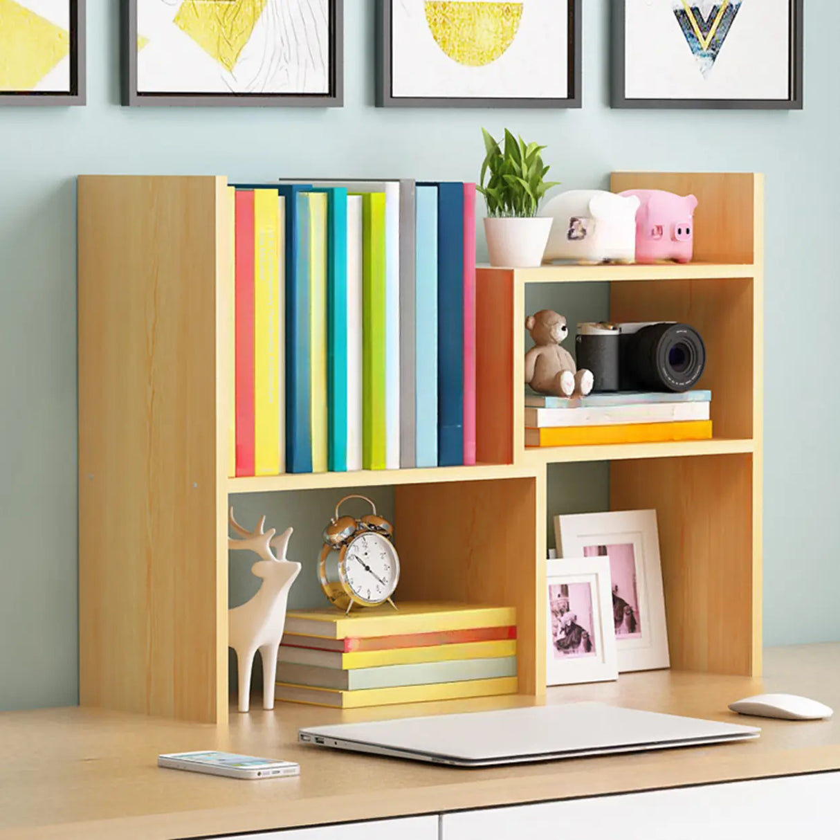 Simple Desktop Small Open White Wood Display Bookcase Image - 15