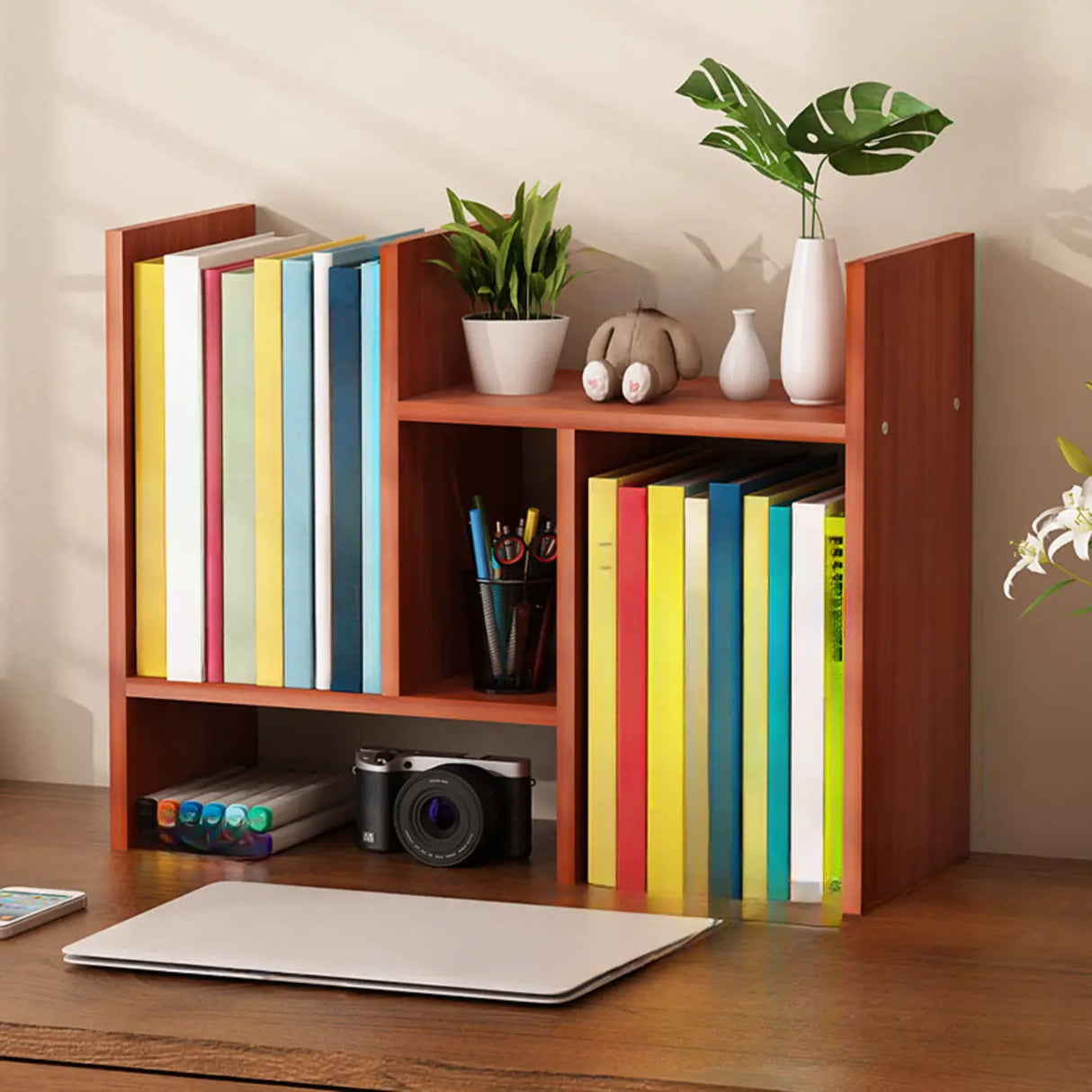 Simple Desktop Small Open White Wood Display Bookcase Image - 17