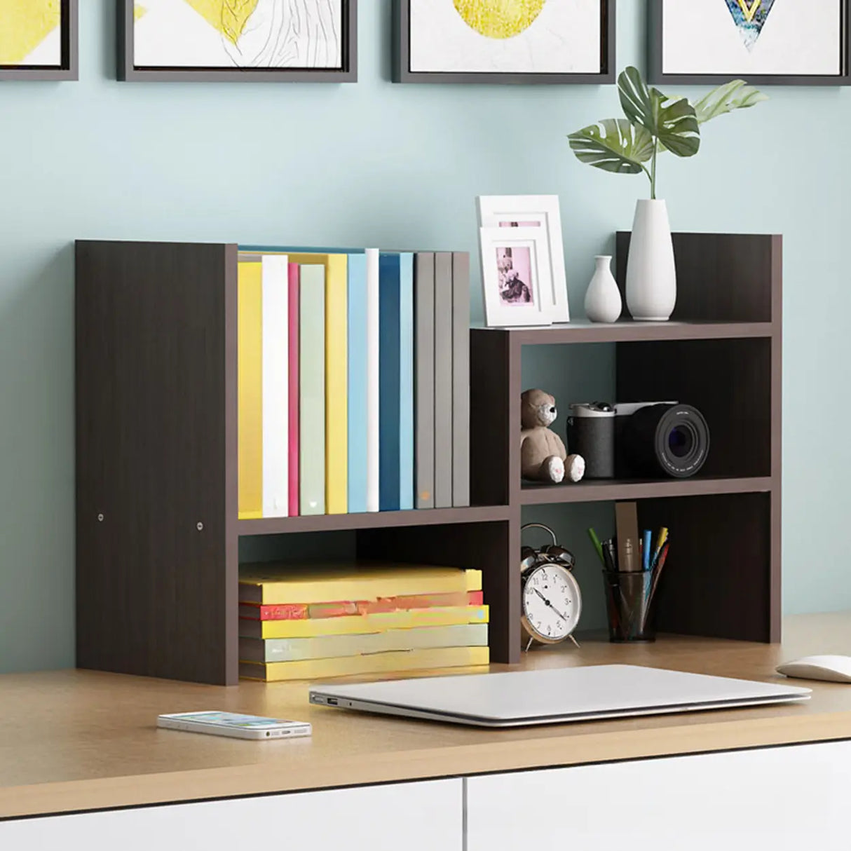 Simple Desktop Small Open White Wood Display Bookcase Image - 5