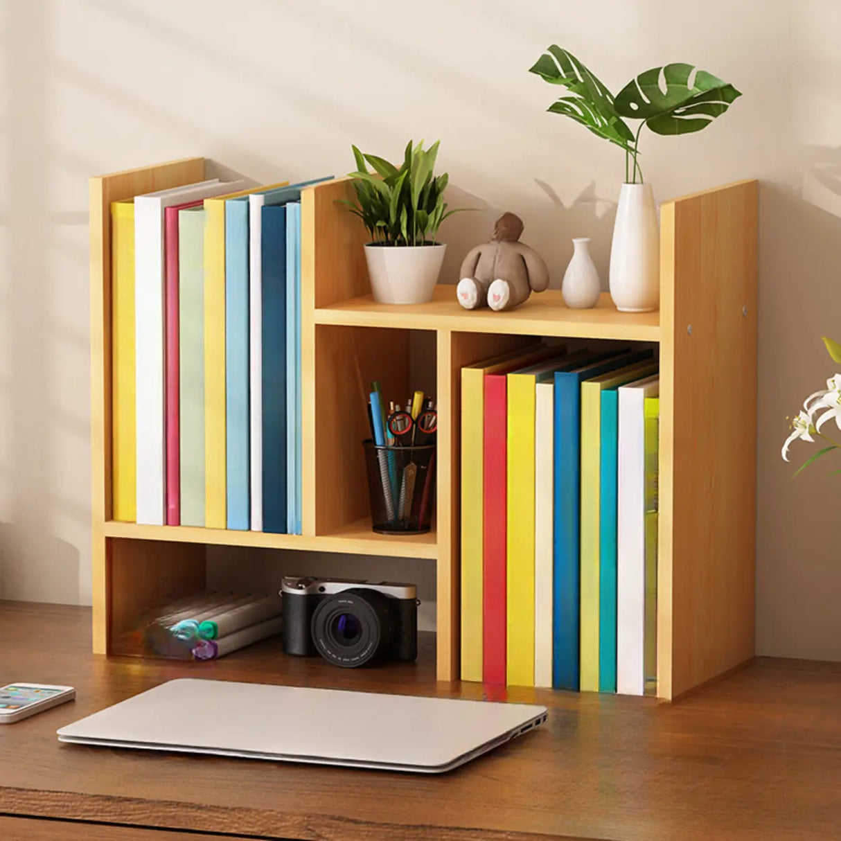 Simple Desktop Small Open White Wood Display Bookcase Image - 8