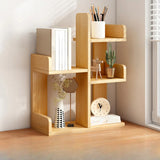 Simple Desktop Wood Open Shelves Zigzag Bookcase Brown Image - 12