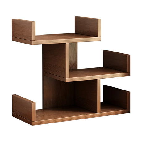 Simple Desktop Wood Open Shelves Zigzag Bookcase Brown Image - 2