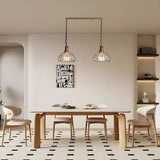 Simple Double Fluted Glass Dome Island Pendant Light Image - 1