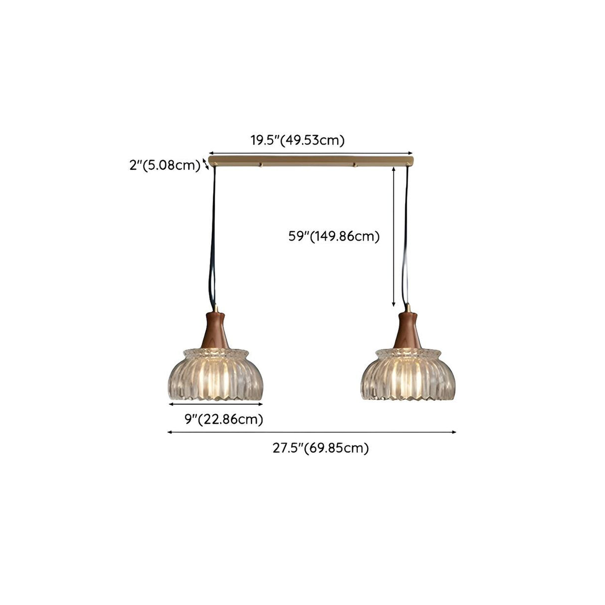 Simple Double Fluted Glass Dome Island Pendant Light 