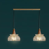 Simple Double Fluted Glass Dome Island Pendant Light Image - 2