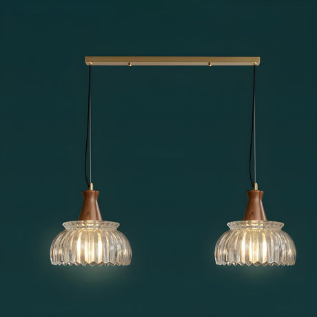 Simple Double Fluted Glass Dome Island Pendant Light Image - 2