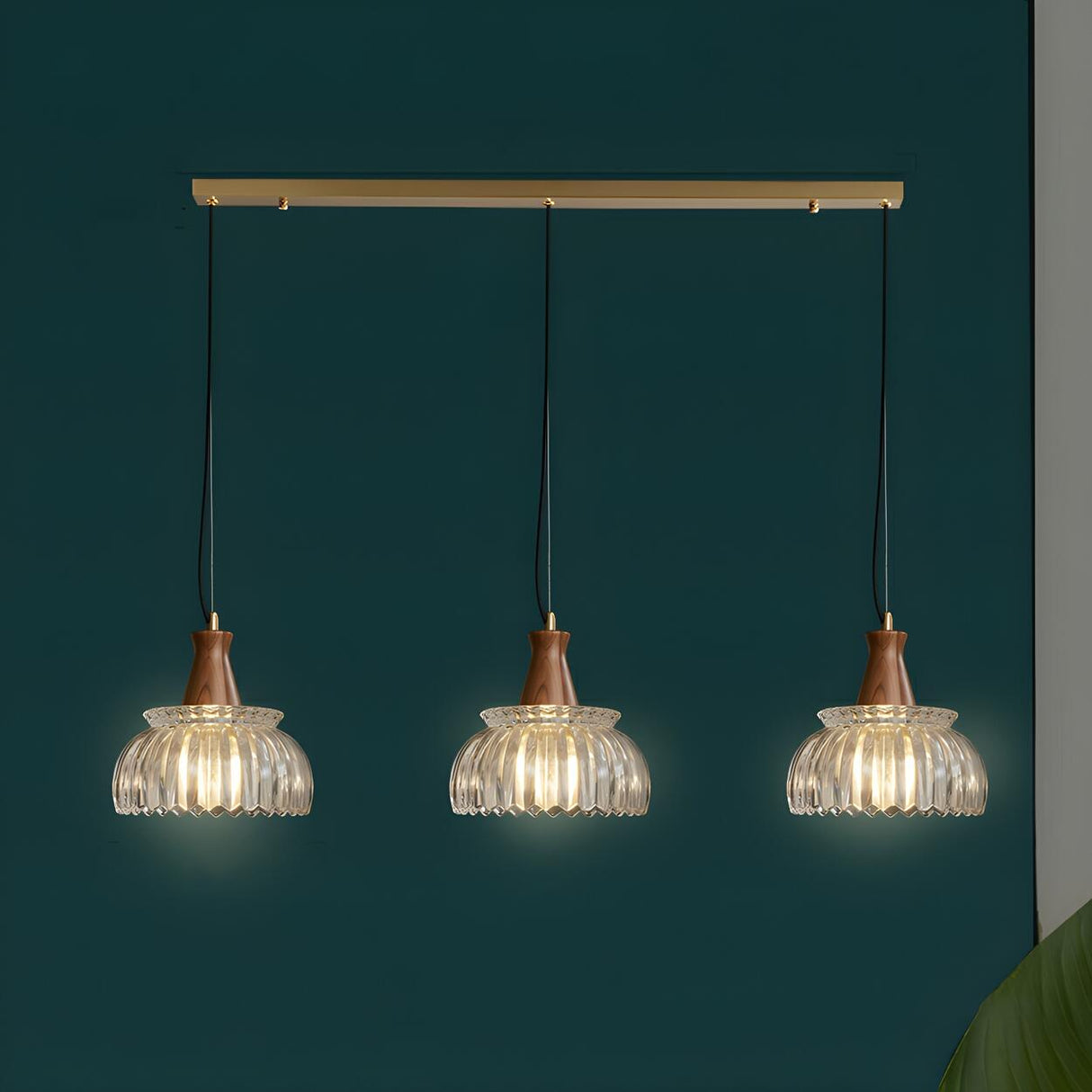 Simple Double Fluted Glass Dome Island Pendant Light Image - 3