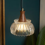 Simple Double Fluted Glass Dome Island Pendant Light Image - 6