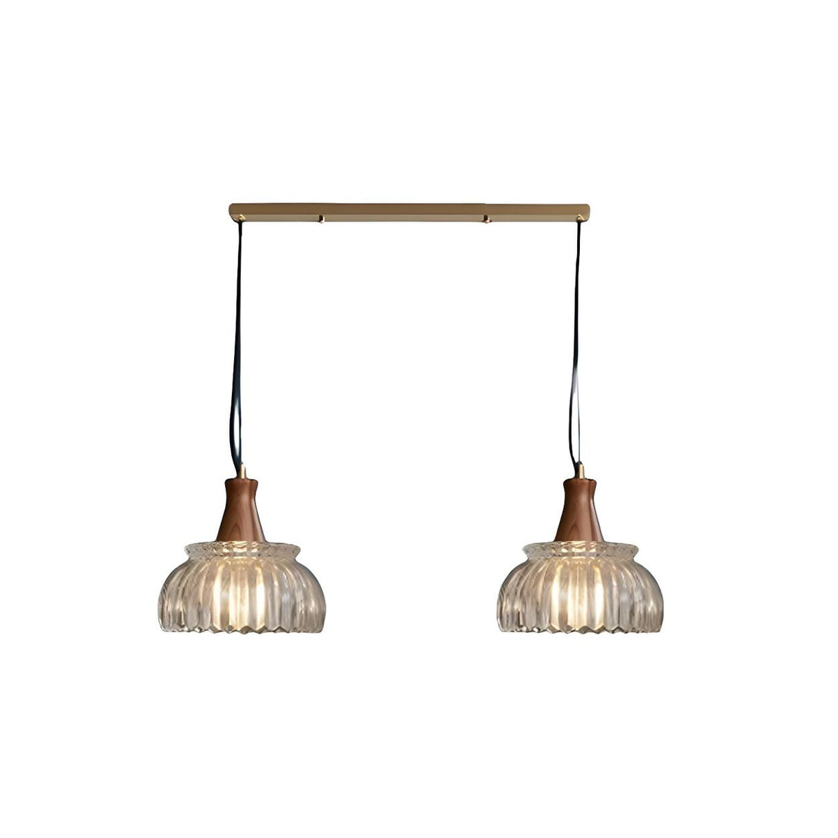 Simple Double Fluted Glass Dome Island Pendant Light Image - 7