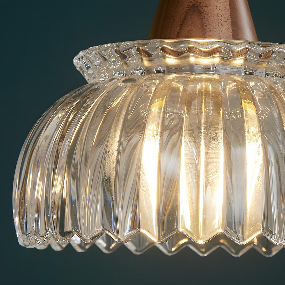 Simple Double Fluted Glass Dome Island Pendant Light Image - 9