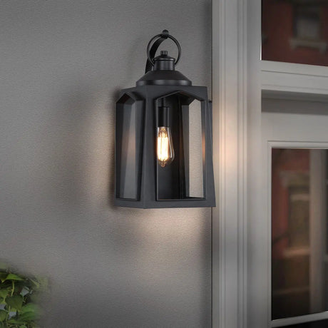 Simple Durable Black Aluminum Lantern Outdoor Wall Light Image - 2