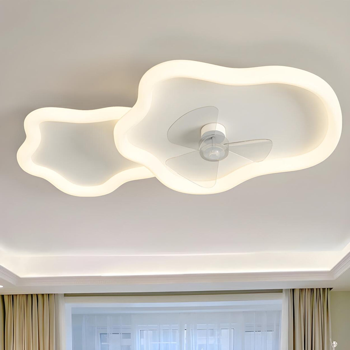 Simple Flush 3 Blade White Cloud Ceiling Fan with Light Image - 3
