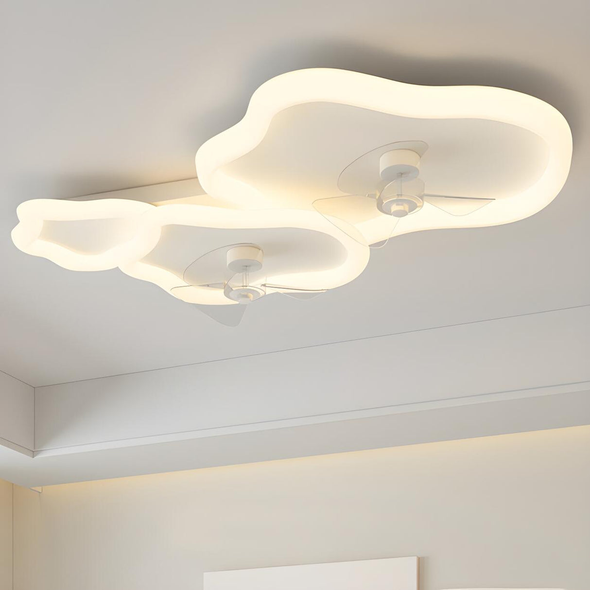 Simple Flush 3 Blade White Cloud Ceiling Fan with Light Image - 4