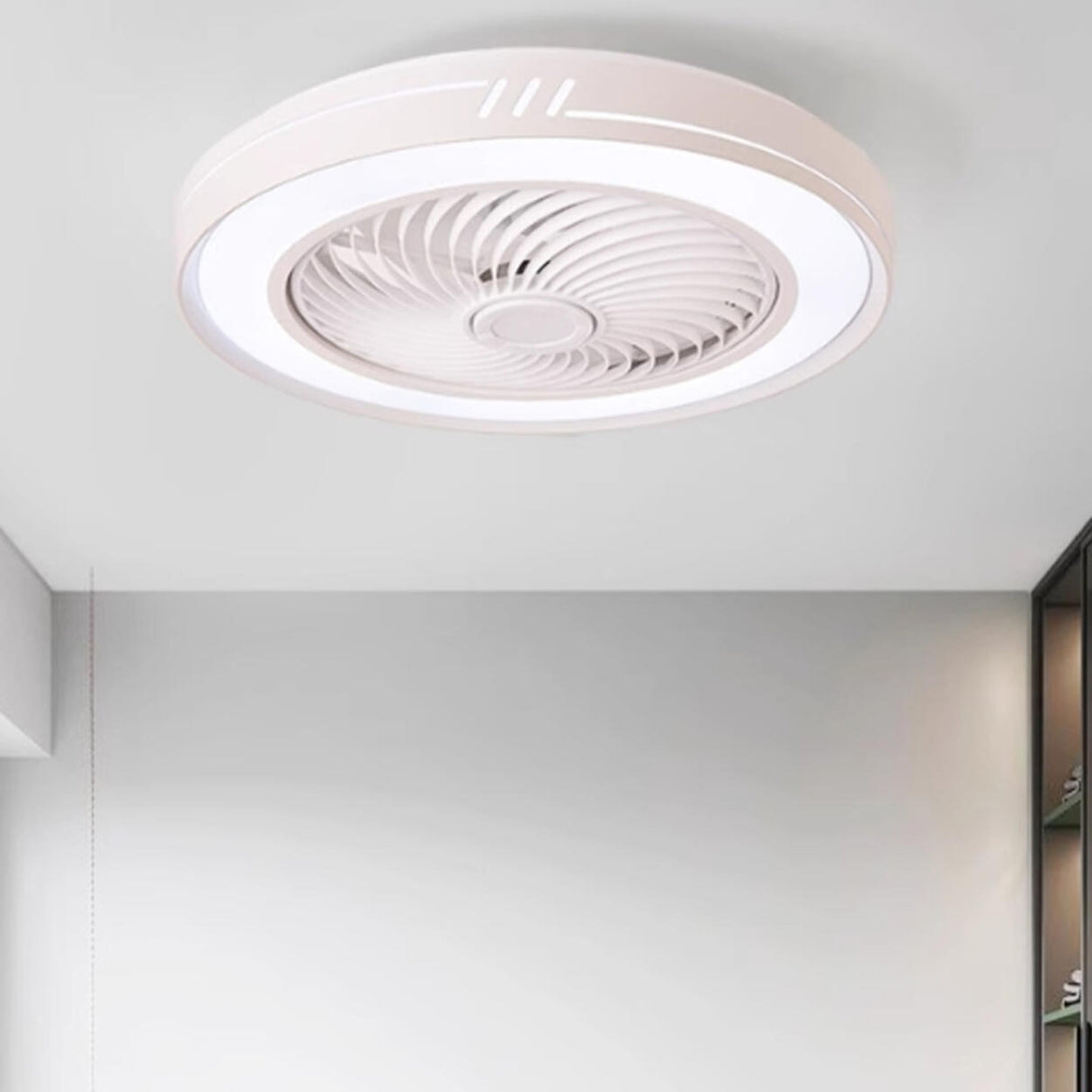 Simple Flush Mount Bladeless Ceiling Fan with Light Image - 17