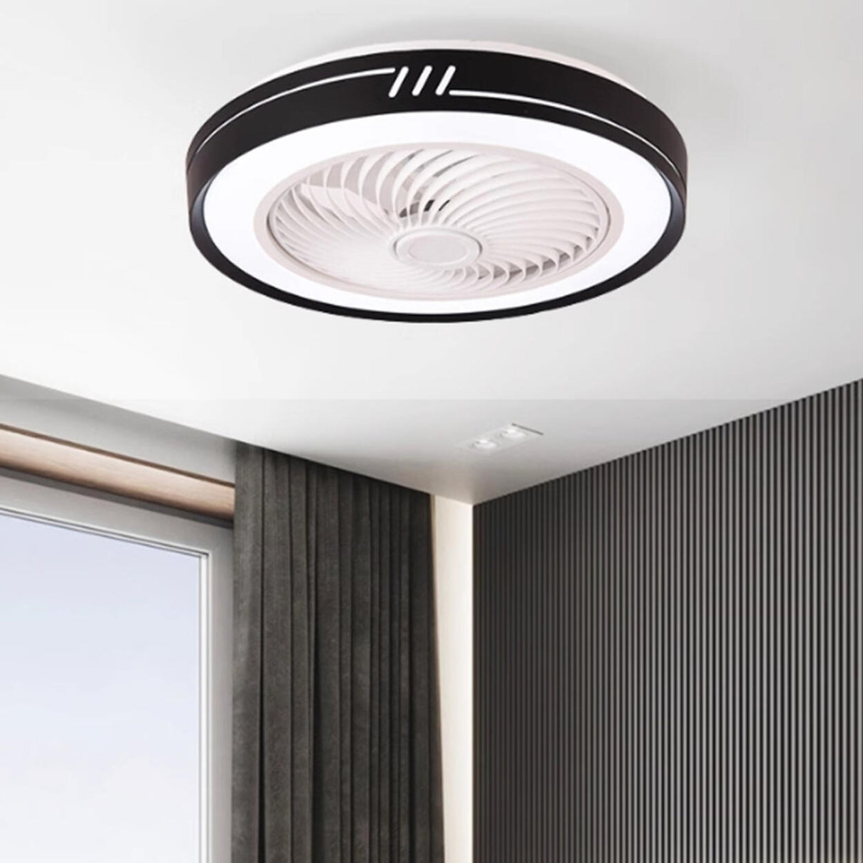 Simple Flush Mount Bladeless Ceiling Fan with Light Image - 3