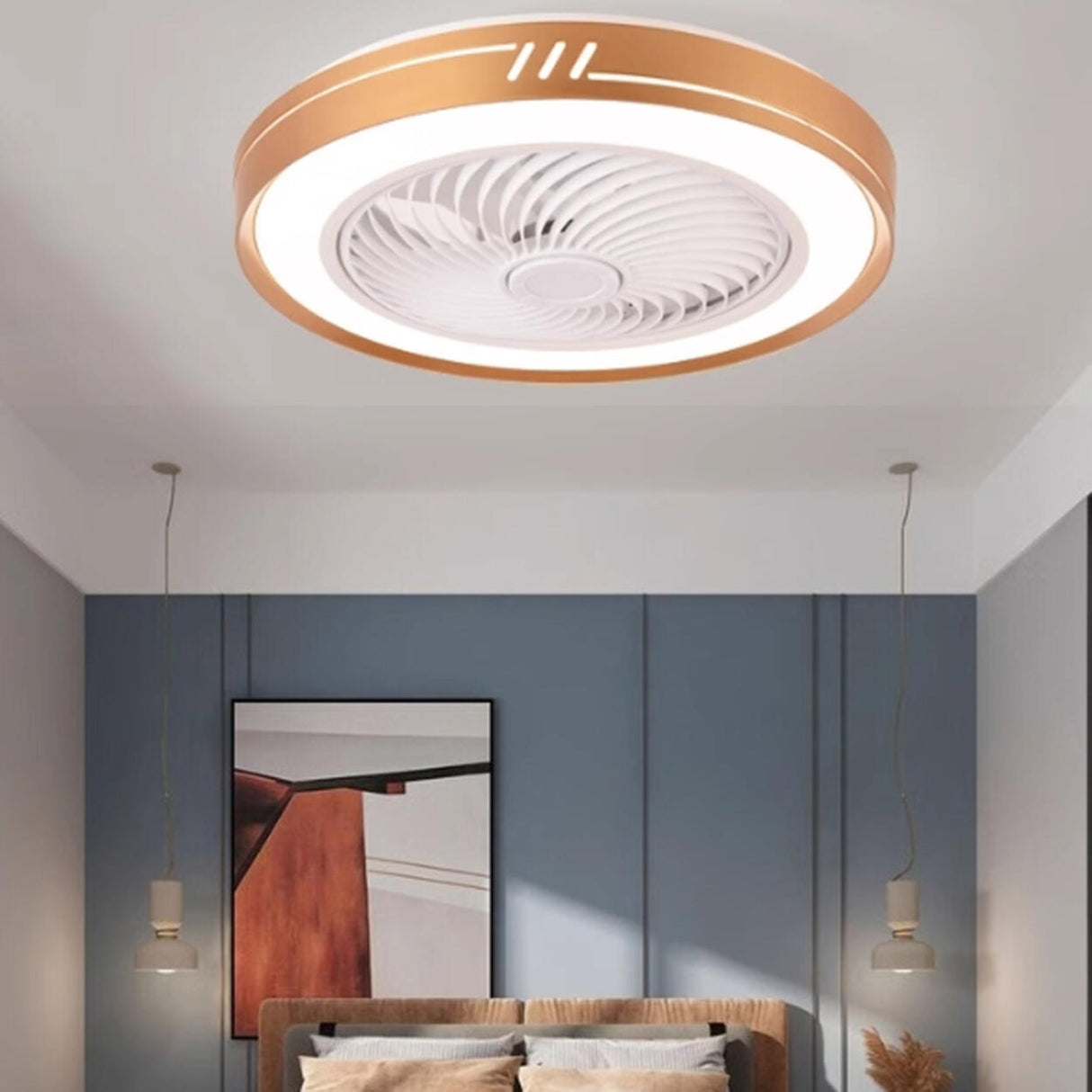 Simple Flush Mount Bladeless Ceiling Fan with Light Image - 6