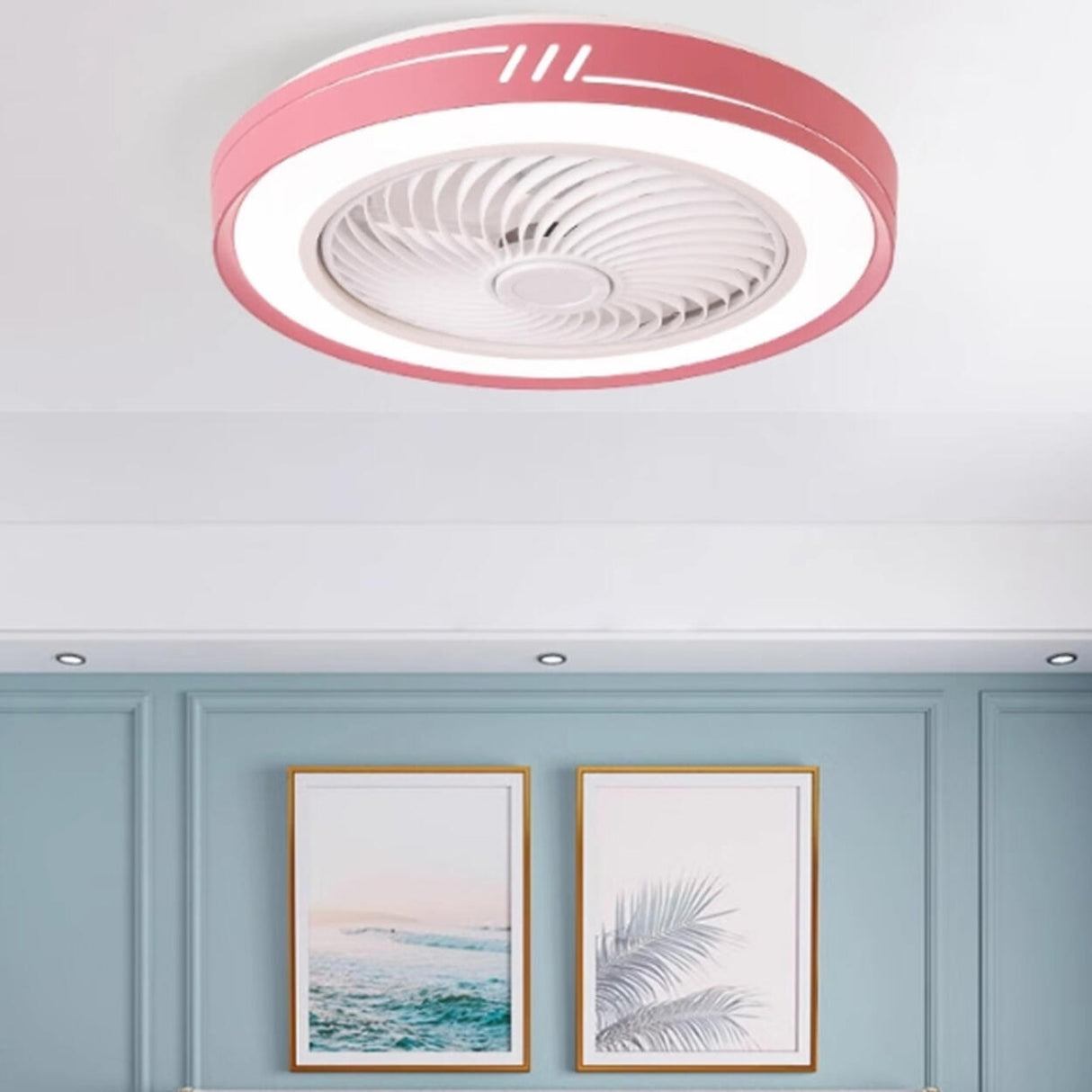 Simple Flush Mount Bladeless Ceiling Fan with Light Image - 7