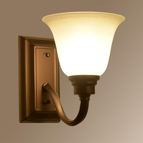 Simple Frosted Bell Glass Bronze Vanity Sconce Light Image - 2