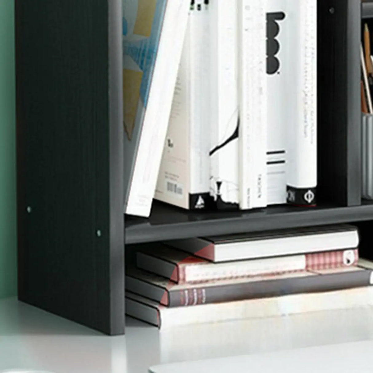Simple Geometric Black Wood Desk Organizer Bookshelf Image - 14