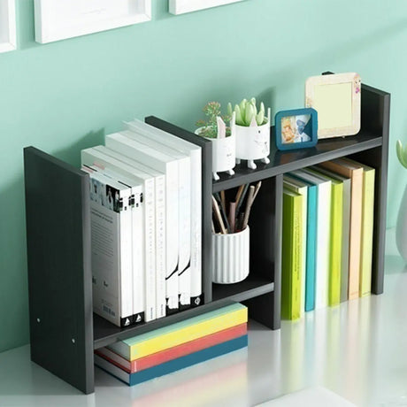 Simple Geometric Black Wood Desk Organizer Bookshelf Image - 2
