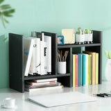 Simple Geometric Black Wood Desk Organizer Bookshelf Image - 1