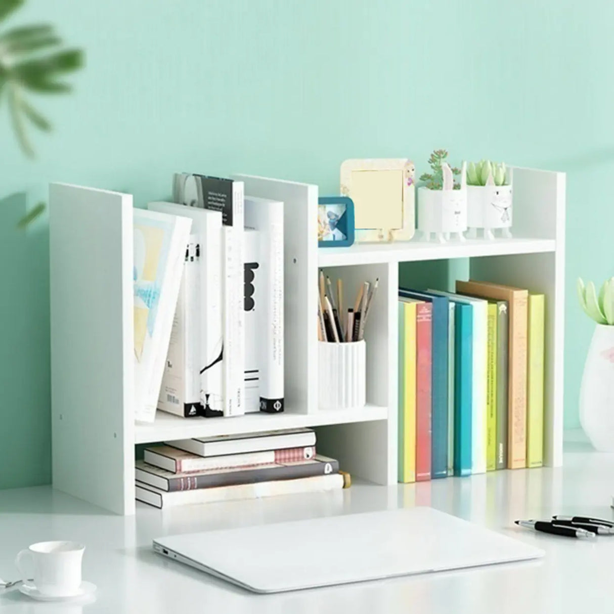 Simple Geometric Black Wood Desk Organizer Bookshelf Image - 3