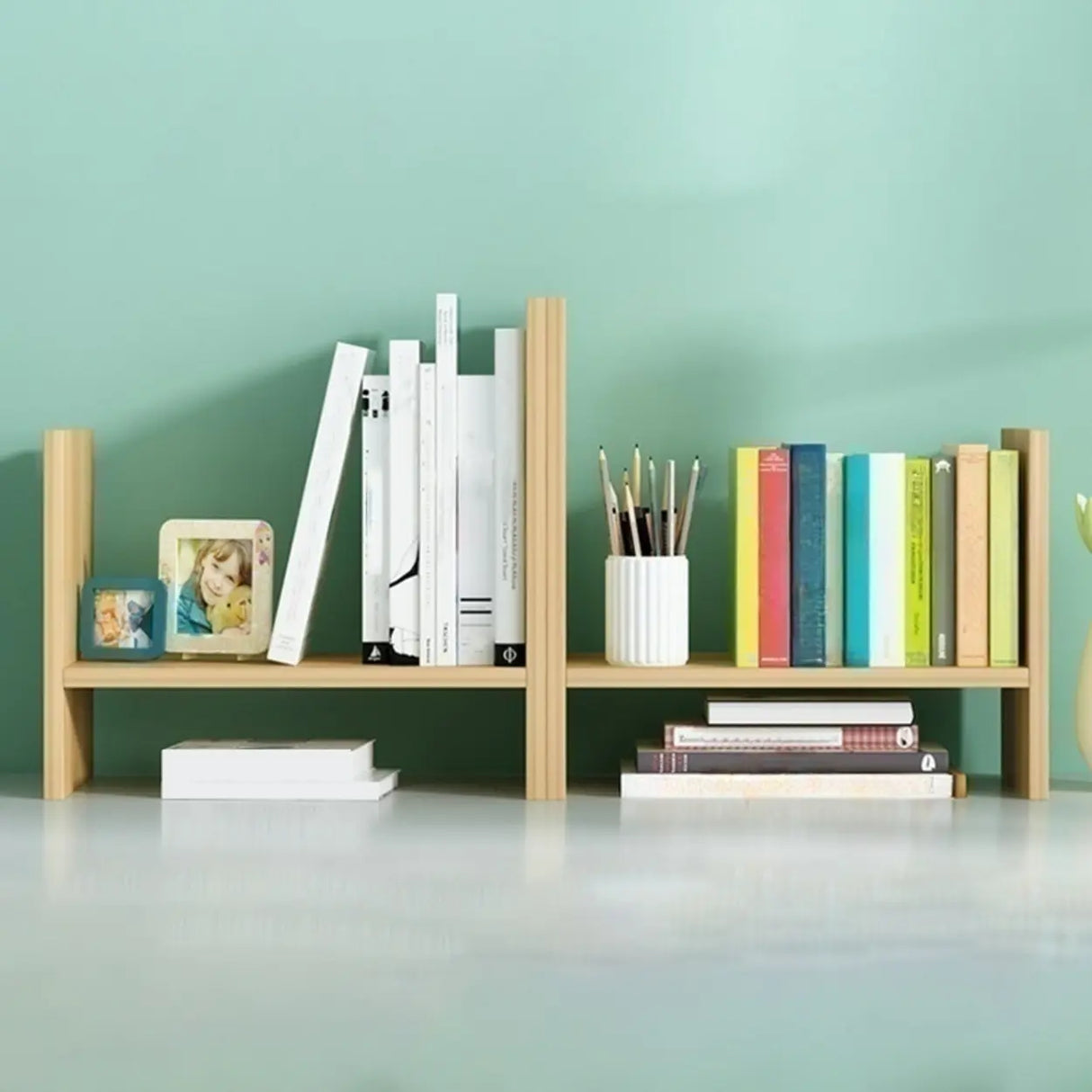 Simple Geometric Black Wood Desk Organizer Bookshelf Image - 4