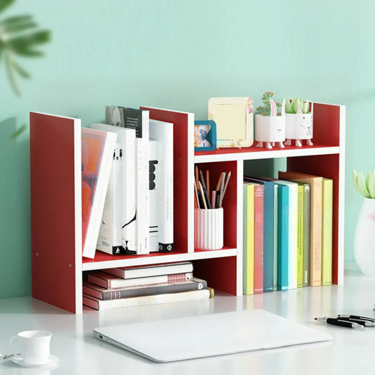 Simple Geometric Black Wood Desk Organizer Bookshelf Image - 5