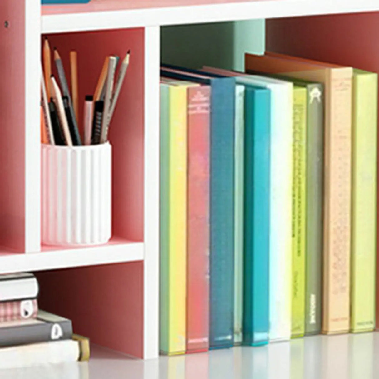 Simple Geometric Black Wood Desk Organizer Bookshelf Image - 8