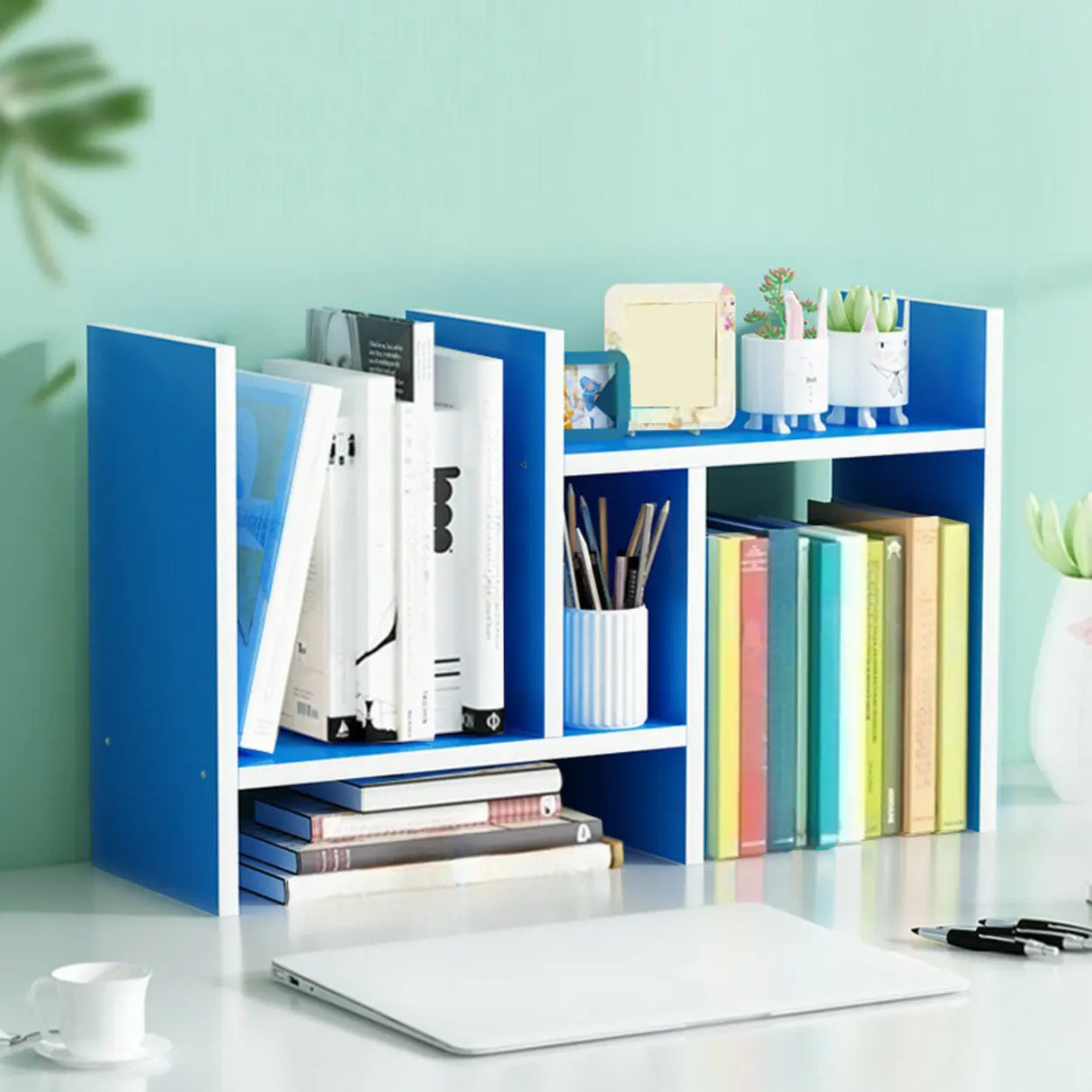 Simple Geometric Black Wood Desk Organizer Bookshelf Image - 9